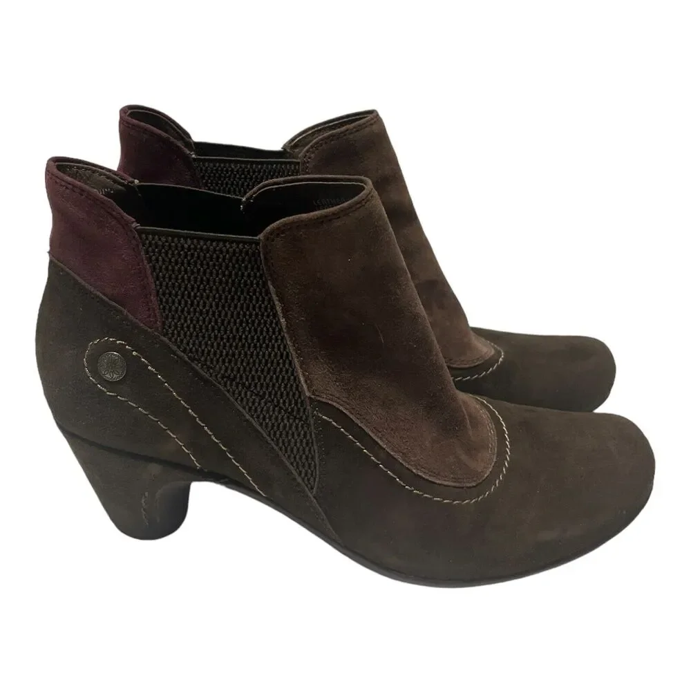 Earthies Genoa Ankle Boots Booties Brown/Purple Suede Leather Womens Size 9 B